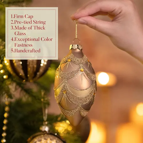 Vista 5 de Valery Madelyn Juego de adornos de Navidad de cristal, 10 quilates de bronce cobre dorado mercurio soplado bolas de árbol de Navidad, de lujo