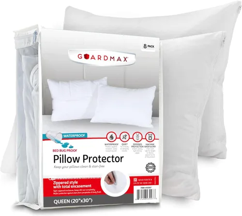 Vista 13 de Guardmax - Protector de almohada resistente al agua y a prueba de chinches - Con zipper - Juego de 2 - Silencioso, Poliuretano, Blanco, Estándar