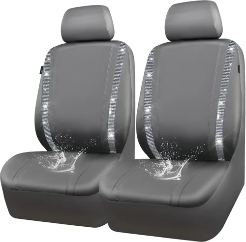 Vista 14 de CAR PASS - Funda de asiento de cuero con diamantes, para 2 asientos delanteros interiores, impermeable, universal, para autos, camiones y SUV