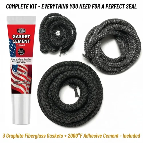 Vista 2 de Midwest Hearth 3440 Kit de juntas para estufas Intrepid I,II, Old Defiant*, Resolute, Vigilant de Vermont Castings (fabricado en Estados Unidos)