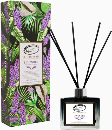 Air Jungles Juego de difusor de varillas de lavanda con varillas de 3.4 onzas líquidas, ambientador de aceite esencial de incienso para el hogar,