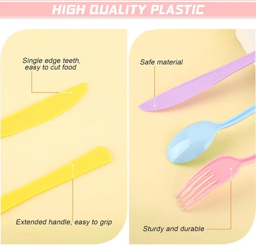 Vista 3 de Kochorie 300 Piezas de Vajilla de Plástico Pastel de Plata, Juego de Cubiertos de Plástico Resistente, Utensilios Desechables Pesados Incluye