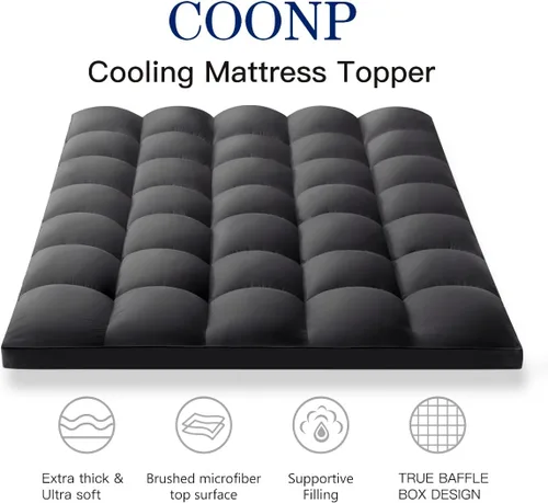 Vista 2 de COONP Cubrecolchón Full, Pillowtop Extra Grueso, Protector de Colchón de Felpa Refrescante con Bolsillo Profundo de 8-21 Pulgadas (Negro, Full)