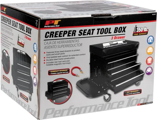 Vista 11 de Performance Tool W85025 3-Drawer Rolling Tool Chest Seat With Magnetic Side Trays, Black