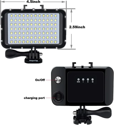Vista 3 de Suptig Luces subacuáticas 84 LED de alta potencia regulable, impermeable, luz de video LED, impermeable, 164 pies (164.0 ft) para cámaras Gopro