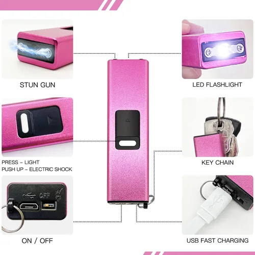 Vista 4 de REAX Stun Gun Keychain for Women Self Defense Mini Stun Gun for Women Stun Gun USB Rechargeable with LED Flashlight Power Volt Micro