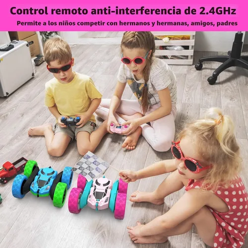 Vista 5 de Auto a control remoto para niñas, auto a control remoto rosa de doble cara con giro de 360° con faros, juguetes de princesa para niñas, auto