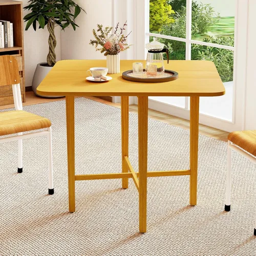 COSTWAY Mesa de comedor cuadrada extensible de 36 pulgadas con patas de madera de goma maciza, mesa de comedor de cocina de granja para 2-4 Natural