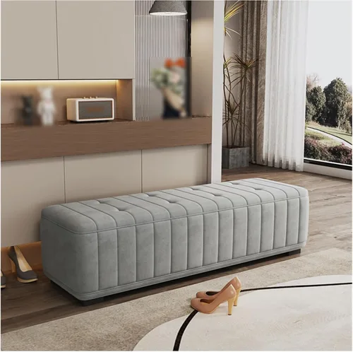 Vista 2 de Bedroom Ottoman Bench with Safety Hinge Storage Upholstered Fabric End of Bed Storage Bench for Bedroom and Living Room Large Grey Storage Bench
