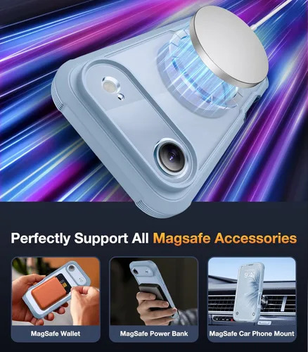 Vista 4 de Diaclara Funda magnética diseñada para iPhone Air, protector de pantalla de cuerpo completo, compatible con MagSafe, funda militar a prueba