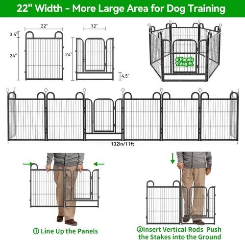 Vista 4 de Corralito para cachorros, 6 paneles de valla para perros pequeños, uso en interiores y exteriores, 24 pulgadas de altura, antioxidante, con puertas