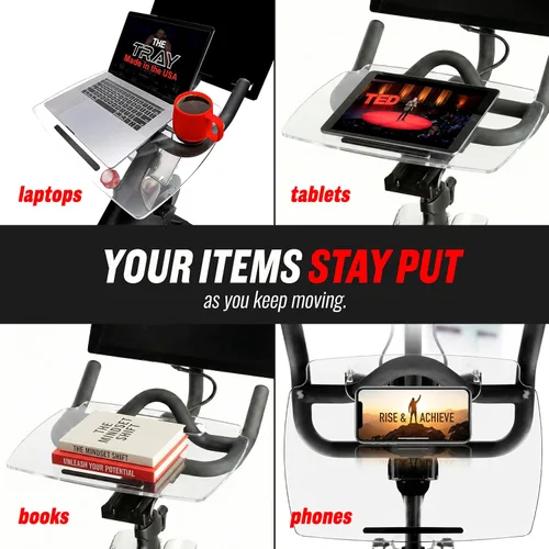 Vista 3 de TFD The Tray - Bandeja mejorada para bicicleta Peloton (originales) - Trabaja y pedalea con tu teléfono, laptop, libro o tableta