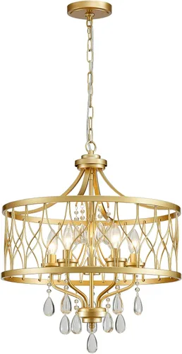 Vista 19 de Lámpara de techo de cristal, moderna lámpara de araña pequeña, lámpara de techo semiempotrada dorada de granja, accesorios de iluminación de pasillo