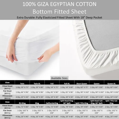 Vista 5 de Juego de sábanas de 6 piezas, 100% algodón egipcio Giza, sábana de cama, almohada de 1000 hilos, algodón de fibra larga de 1000 hilos, tejido