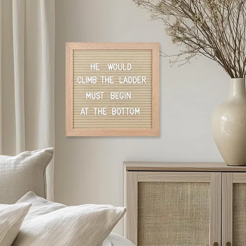 Vista 3 de Tablero de letras de fieltro con 294 letras, números, símbolos, tablero de mensajes intercambiable de 10 x 10 pulgadas con marco de madera para Beige