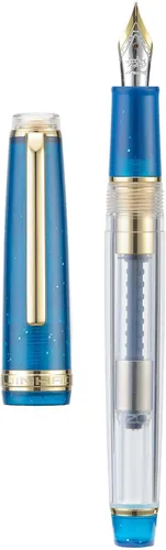 Vista 9 de Jinhao 82 Pluma estilográfica acrílica, plumín mediano de iridio con convertidor de tinta, diseño clásico de contraste de color verde macarrón