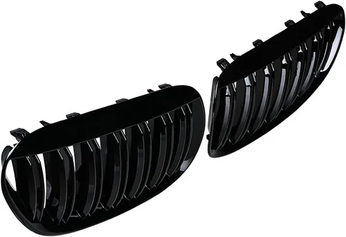 Vista 6 de Parrilla frontal negra brillante para riñón deportivo de doble línea, compatible con BMW E63 E64 650i 650 Ci 645Ci M6 2DR 2004-2010 (doble línea)