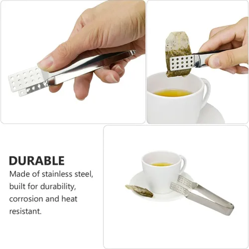 Vista 8 de Luxshiny 2 pinzas de acero inoxidable para bolsitas de té, mini pinzas para bolsitas de té, exprimidor de azúcar, para té, cubitos de hielo, azúcar