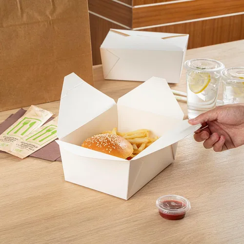 Vista 297 de Restaurantware Bio Tek - Cajas para llevar de 30 onzas, 200 loncheras para llevar, cierre de tabulación, resistentes al calor, desechables, de papel