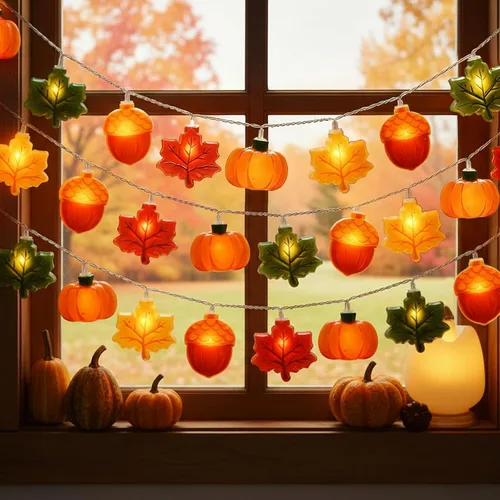 Vista 15 de Guirnalda de luces de Halloween, cadena de luces de calavera para otoño, guirnalda de luces con pilas, alimentación por USB, opcional, 2 modos