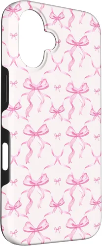 Vista 3 de Cintas y lazos estéticos rosas para iPhone 16 en estuche de acuarela