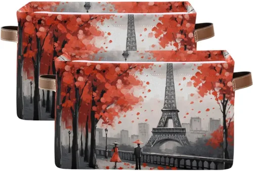 Vista 25 de xigua Cesta de almacenamiento plegable de color rojo burdeos para estantes, plegable, impermeable, resistente, de tela, con asas, cubo