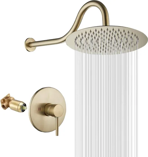 Vista 9 de GGStudy - Grifo de ducha negro mate de una sola función con válvula áspera, sistema de grifo de ducha de lluvia de baño, cabezal de ducha redondo