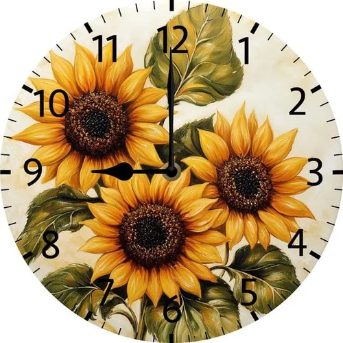 Reloj de pared de girasol, reloj de pared de madera de granja, funciona con pilas, reloj de pared analógico de 10 pulgadas, reloj de pared Reloj de
