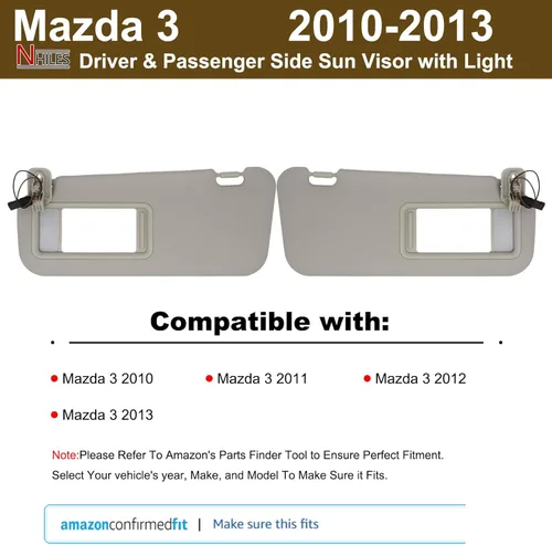 Vista 3 de NHILES Visera solar para el lado izquierdo del conductor y del pasajero derecho compatible con Mazda 3 2010 2011 2012 2013 con luz, BBM2-69-320C-75