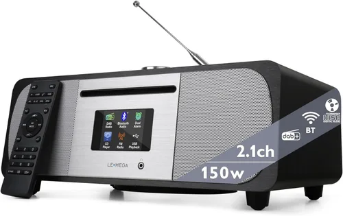 LEMEGA Reproductor de CD M6P con radio FM, transmisión Bluetooth, sistema estéreo de alta fidelidad de 150 W con subwoofer interno, pantalla a color