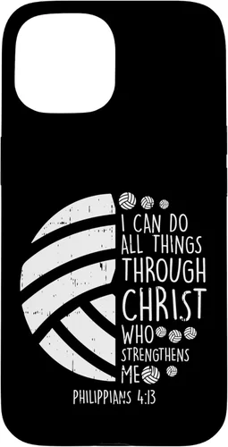 Vista 6 de Funda de regalo para iPhone 17 con versículo bíblico de Dios Jesús con texto en inglés "Volleyball i can do th