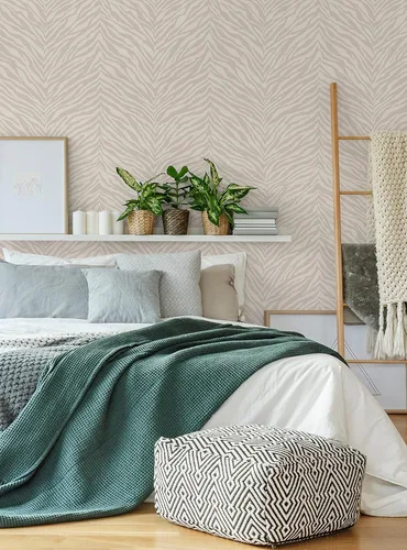 Vista 4 de Simple Shapes Papel tapiz con estampado de cebra, despegar y pegar (gris, paquete de 6 hojas, 2 x 9 pies)