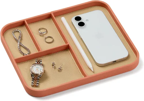 Nordik - Bandeja de valet de cuero, bandeja mediana EDC - Coral Blush 9.5 x
