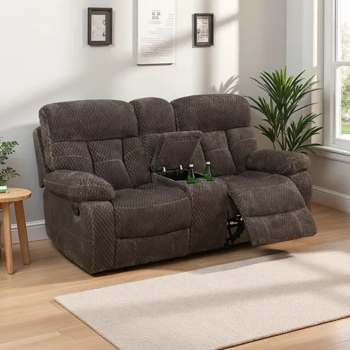 Vista 27 de Juego de sofá reclinable de pana, sofá reclinable manual con portavasos/mesa auxiliar, cómodos sofás reclinables de tela, juegos de muebles de sala