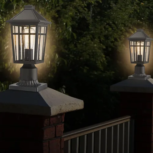 Vista 8 de Darkaway Lámpara de poste para exteriores, carcasa de aluminio impermeable con vidrio, iluminación de cubierta de poste de valla para jardín, patio