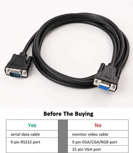 Vista 7 de DTech DB9 RS232 - Cable serie macho a hembra, cable de módem nulo, línea cruzada TX RX para comunicación de datos (10 pies, negro)