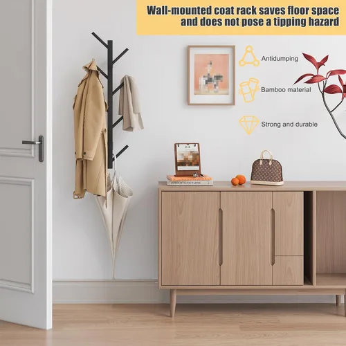 Vista 11 de Perchero vertical de bambú para pared, perchero vertical de bambú para pared, árbol, perchero, perchero flotante para sombreros, chaquetas, bolsos