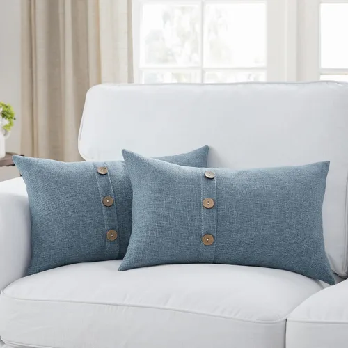 Vista 30 de Meekio Juego de 2 Fundas de Almohada Verde Aqua de 16 x 16 Fundas de Almohada de Lino con Botones de Coco Decoración de Granja Regalos