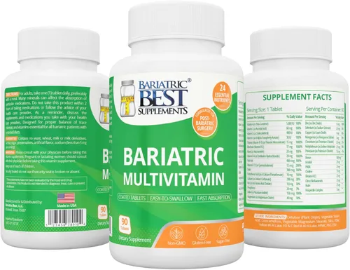Vista 9 de Multivitamínico bariátrico con hierro para bypass gástrico y cirugía de manga, suplementos energéticos, 90 tabletas, 24 nutrientes esenciales