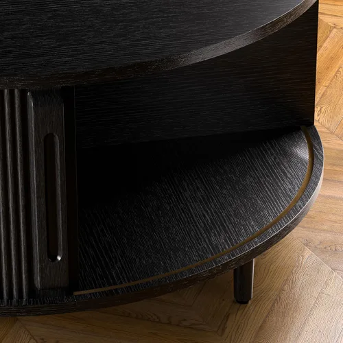 Vista 9 de Mesa auxiliar redonda, mesa central acanalada de 31.5 pulgadas con almacenamiento, mesa de centro elevable con almohadillas ajustables, puerta Negro