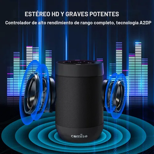 Vista 3 de Altavoz Bluetooth, altavoces Bluetooth portátiles con emparejamiento estéreo inalámbrico, micrófono integrado, sonido HD de 360°, altavoz
