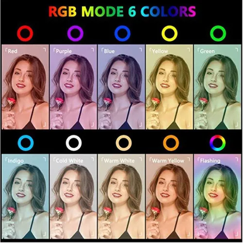 Vista 2 de Anillo de luz RGB para selfie de 12 pulgadas, anillo de luz LED de 2800 a 6500 k con soporte para trípode soporte para teléfono para YouTube