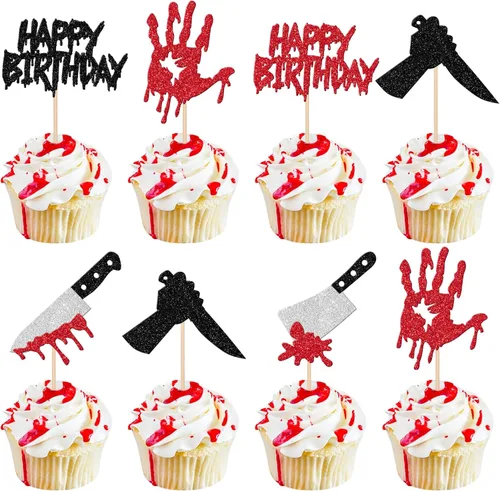 Vista 36 de 24 piezas de decoración de cupcakes de Halloween para despedida de soltero con purpurina, araña, bruja, murciélago, Halloween, cupcakes