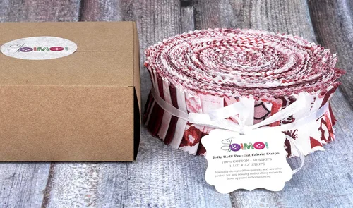 Vista 5 de Soimoi 40 tiras de telas precortadas con estampado de bloques, enrollables, rollos de gelatina de algodón de 1.5 x 42 pulgadas para acolchar