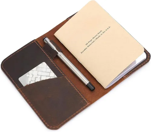 Vista 9 de Leather Journal Cover for Field Notes, Notebook Cover for Cahier, Wallet Case, (3.5 x 5.5 in.) Cards Slot/Refillable Travelers Pocket Notebook