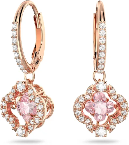 Pendientes Swarovski Una con perforación única con pavé de cristal transparente que rodea una piedra rosa en un ajuste con acabado en tono oro rosa
