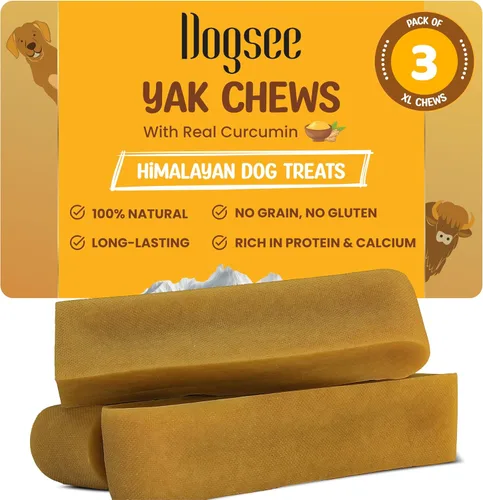 Vista 15 de Dogsee Queso de yak del Himalaya con cúrcuma de 1 libra (pequeño - 13 piezas) Golosinas sin piel cruda para perros pequeños Apoya la salud