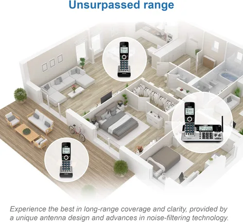Vista 3 de VTech VS113-3 Teléfono inalámbrico de 3 teléfonos de rango extendido para el hogar con bloqueo de llamadas, conecte a celular Bluetooth, pantalla