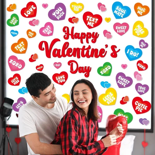 Vista 6 de Calcomanías para ventana del día de San Valentín, dulces de San Valentín, calcomanías de corazón para ventana, diseño de corazón para conversación