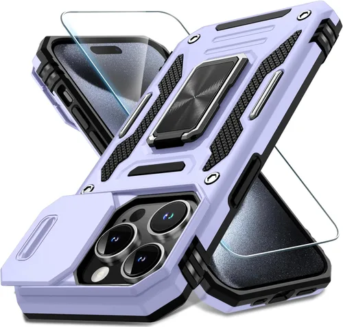 Vista 62 de DEERLAMN Funda para iPhone Xs Max con funda deslizante para cámara + protector de pantalla, soporte giratorio de anillo de grado militar a prueba